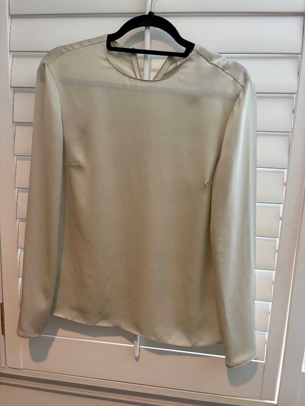 Aritzia Light Beige Satin Long-Sleeve Blouse